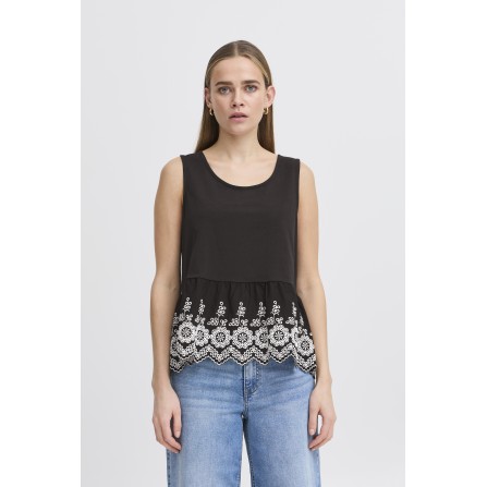 ICHI IHMALUI TO - Sort top med broderi nederst 20122820 Black