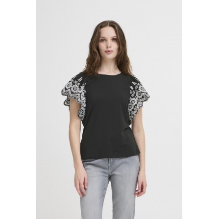ICHI IHMALUI SS - Sort bluse med broderi 20122821 Black