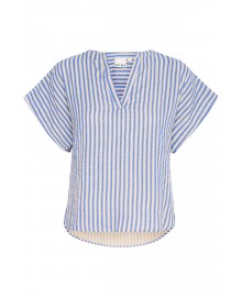 ICHI IAFOXA STRIPED SS - Blå stribet bluse 20123056 Della Robbia Blue