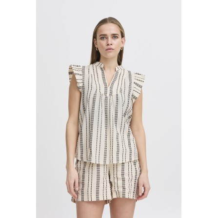 ICHI IHJOSINE TOP - Lys stribet top 20122692 Birch w. Black Jacquard Stripe