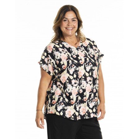 Gozzip Gjean Blouse - Sort bluse med koral print G253010 Black Printed