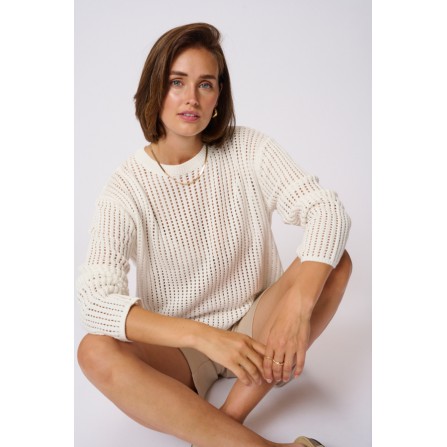 Kaffe KAsolar Pullover - Hvid strik med hulmønster 10509985 Chalk