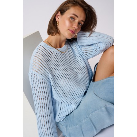 Kaffe KAsolar Pullover - Lyseblå strik med hulmønster 10509985 Nantucket Breeze