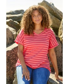 Zhenzi ALBERTA 716-T-shirt S/S - Stribet t-shirt 200716 Coral Poppy