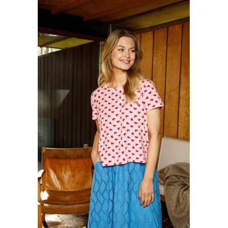 Black Colour BCZELDA SS Tee - Lyserød t-shirt med hjerter 40885 Pink Heart
