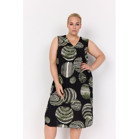 Wasabi WA-MEDINE 3 - Sort/grøn printet kjole W10410 Black Combi