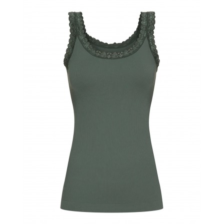 Tim&Simonsen Frida Rib Top - Oliven grøn rib top med blonde 217 Oliva