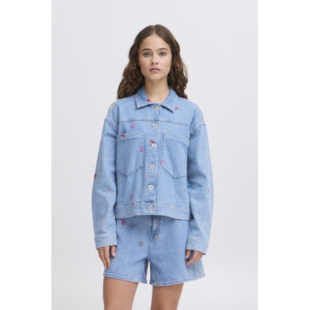 ICHI IHJAELLA JA - Denim jakke med broderi 20122987 Light Blue Washed