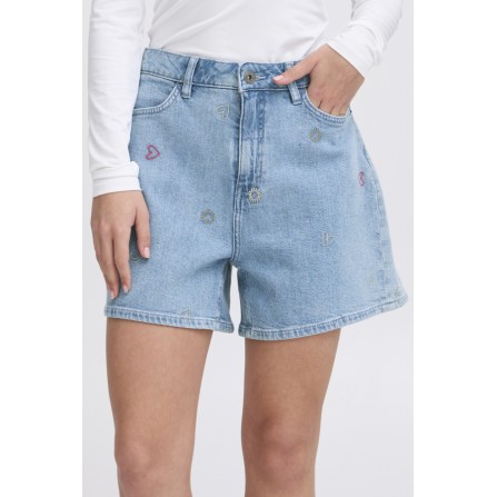 ICHI IHJAELLA SHO - Denim shorts med broderi 20123637 Light Blue Washed