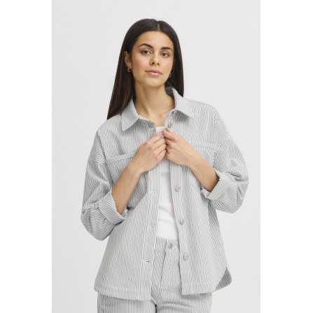 Fransa FRENA JA 1 - Stribet skjorte jakke 20616142 Birch w. Navy