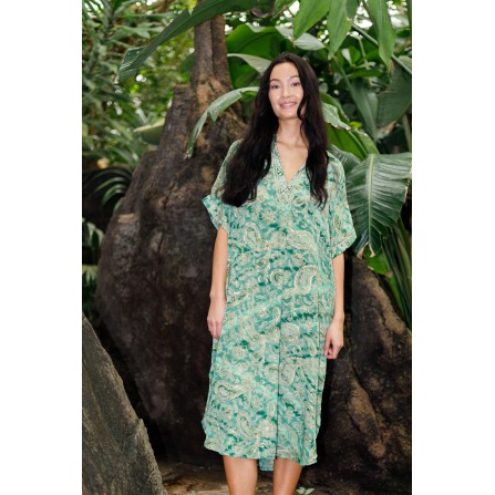 Black Colour BCLUNA S/S KAFTAN TUNIC - Grøn printet tunika 39196 Floral Green