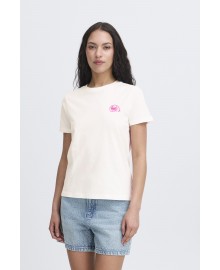 ICHI IHCAMINO SS27 - Hvid t-shirt med pink sneglehus 20123353 Cloud Dancer