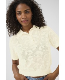 Kaffe KAabela Knit Polo - Cremefarvet strikket polo 10510063 Turtledove