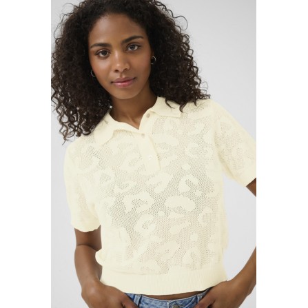 Kaffe KAabela Knit Polo - Cremefarvet strikket polo 10510063 Turtledove