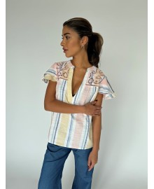 CONTINUE Christel Top - Pastel farvet stribet top 14912 Yellow stripe