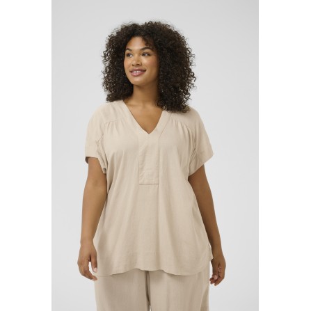 Kaffe Curve KCmille Wing SL Blouse - Sandfarvet bluse 10583097 Feather Grey