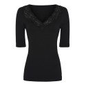 Tim&Simonsen Belen rib v-lace Top SS - Sort top med blondekant og v-hals TS1MM921 Nero
