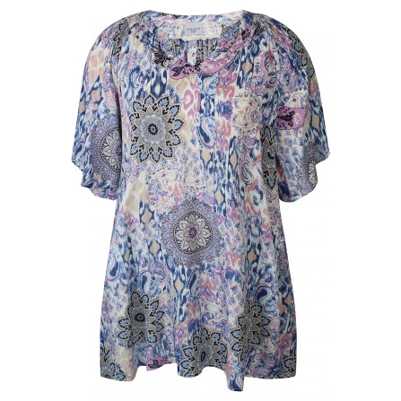Zhenzi Zh-Lyne 831-Tunic S/S - Blå printet tunika 200831 Cornflower blue