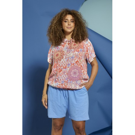 Zhenzi Zh-Lyne 830-Blouse S/S - Koral printet bluse 200830 Coral Poppy