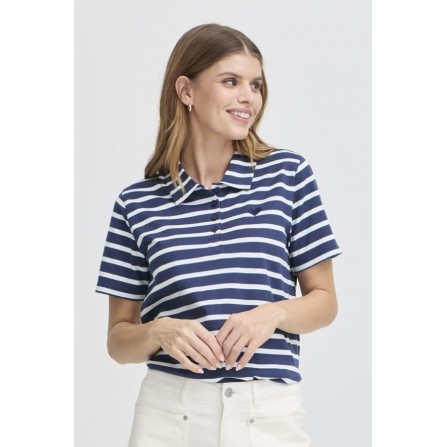 Fransa FRSAMMA TEE 1 - Marine stribet polo t-shirt 20615794 Navy Blazer Mix