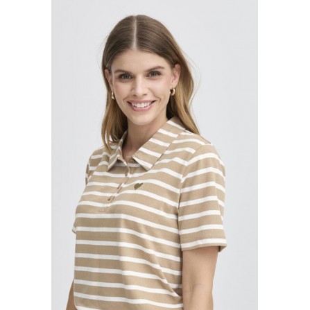 Fransa FRSAMMA TEE 1 - Beige stribet polo t-shirt 20615794 Silver Mink Mix