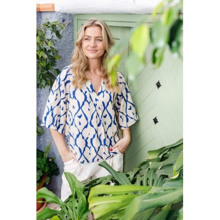 Black Colour BCCHLOE RAGLAN BLOUSE - Sand bluse med blåt print 40888 Blue