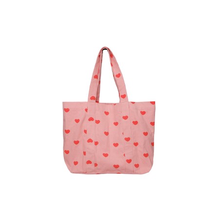 Black Colour BCNELLA Canvas Bag - Lyserødt net med røde hjerter 9357 Red Heart