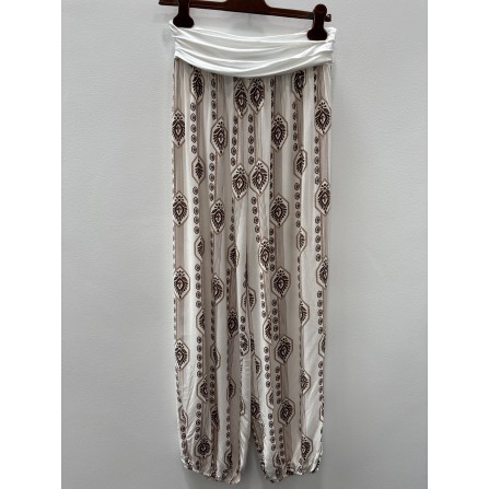 Marta MdcLyra Pants - Hvid buks med brunt print 256227 Moro/BeigeXof3986