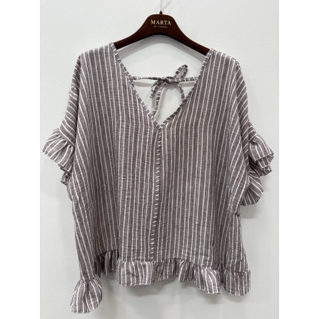Marta MdcMatilda Top - Brun stribet bluse 8464 Moro