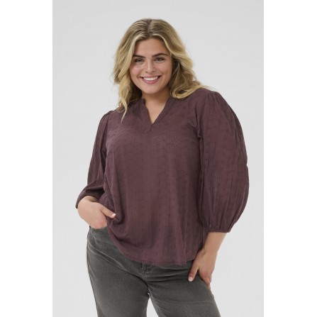 Kaffe Curve KCmaia Blouse - Bordeaux bluse med 3/4 ærmer 10583470 Fudge