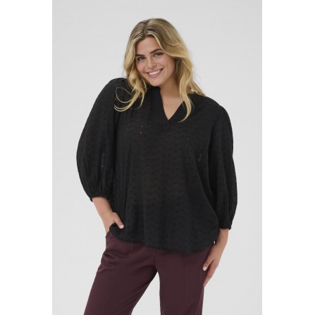Kaffe Curve KCmaia Blouse - Sort bluse med 3/4 ærmer 10583470 Black Deep