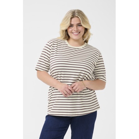 Kaffe Curve KCWinni 1/2 Sleeve T-shirt - Bordeaux/hvid stribet t-shirt 10582376 Ant White/Fudge Stripe