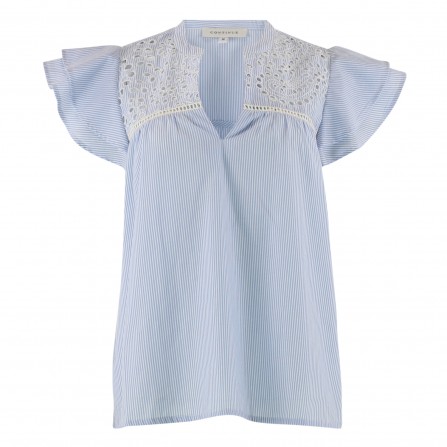CONTINUE Christel Solid Top - Lyseblå stribet bluse 14923 Blue Stripe