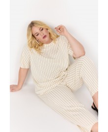 Wasabi WA-LAENA 1  - Offwhite stribet bluse W20408 Misty Olive Combi