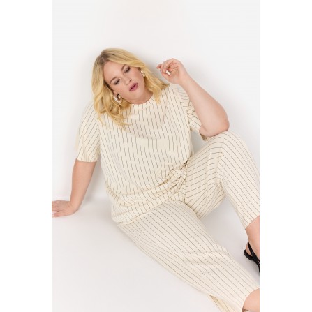 Wasabi WA-LAENA 1  - Offwhite stribet bluse W20408 Misty Olive Combi