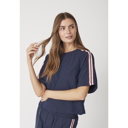 Co'Couture MingusCC Blouse - Blå bluse med striber på ærmer 35859 Navy