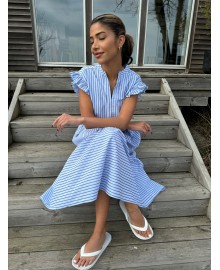 CONTINUE Bea stripe long dress - Lyseblå stribet kjole 14795 Blue Stripe