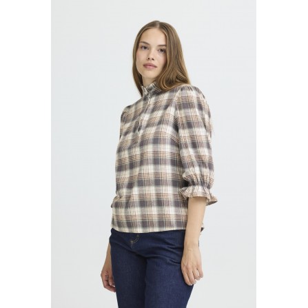 Pulz PZEVIE Blouse - Brun ternet bluse 50209225 NAVY GREEN BROWN CHECK