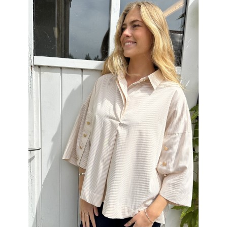 CONTINUE Klara shirt - Beige stribet skjorte 14935 Sand Stripe