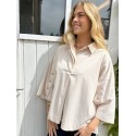 CONTINUE Klara shirt - Beige stribet skjorte 14935 Sand Stripe