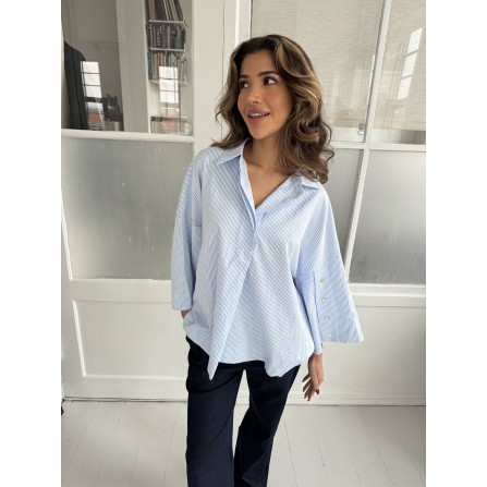 CONTINUE Klara shirt - Lyseblå/hvid stribet skjorte 14935 Blue Stripe
