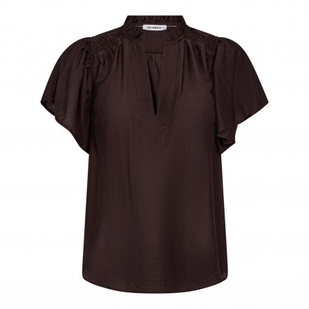 Co'Couture HeraCC SS Frill top - Brun bluse 35703 Mocca