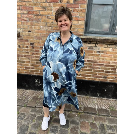Zhenzi Zh-Peri 939-Dress L/S - Blå printet kjole 200939 Palaca Blue