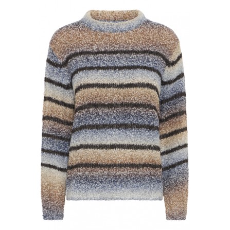 Pulz PZLUCIA LS Striped Pullover - Navy/brun strik 50209075 Navy brown spray yarn