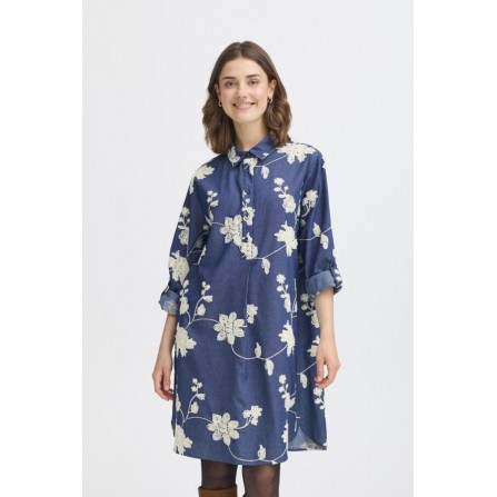 Fransa FRDARANA DR 1 - Blå kjole med broderie 20617401 Mid Blue Emb.