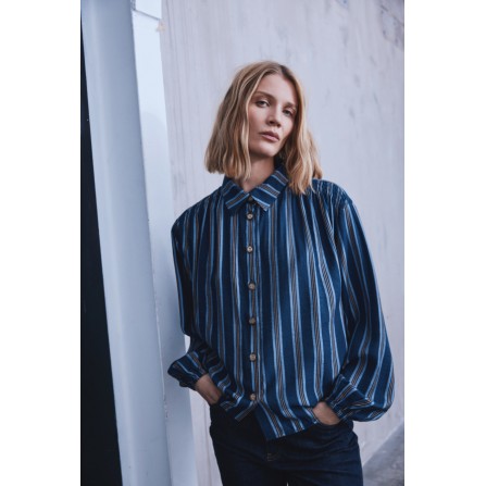 Pulz PZVIVIAN SHIRT - Blå stribet skjorte 50210096 Blue Brow