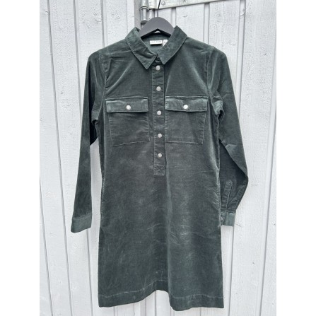 Pulz PZSALLY LS Placket Dress - Grøn fløjls kjole 50208445 Jet Set - Green