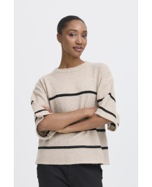 ICHI IHDASILA SS - Beige/Sort stribet strik 20124214 Oatmeal W. Meteorite Stripe