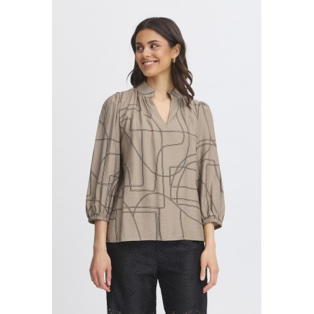 Fransa FRDAPHNE BL 1 - Sandfarvet printet bluse 20616078 Desert Taupe ART