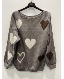 MARTA MdcAmarante Knit - Brun strik med hjerter 64023 Fango